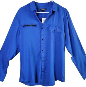 INC International Concepts| Mens Button Front Shirt Blue Pocket Long Sleeve| L
